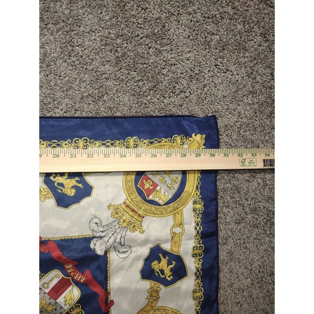 Basha Vintage Heraldic Print Scarf Hand Roll 30 in W X 30 in L Shield, Lion Gold - Picture 8 of 10